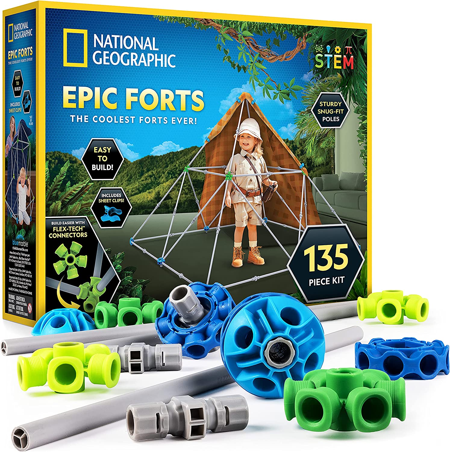 NATIONAL GEOGRAPHIC Kids Fort Building Kit - 135-Piece