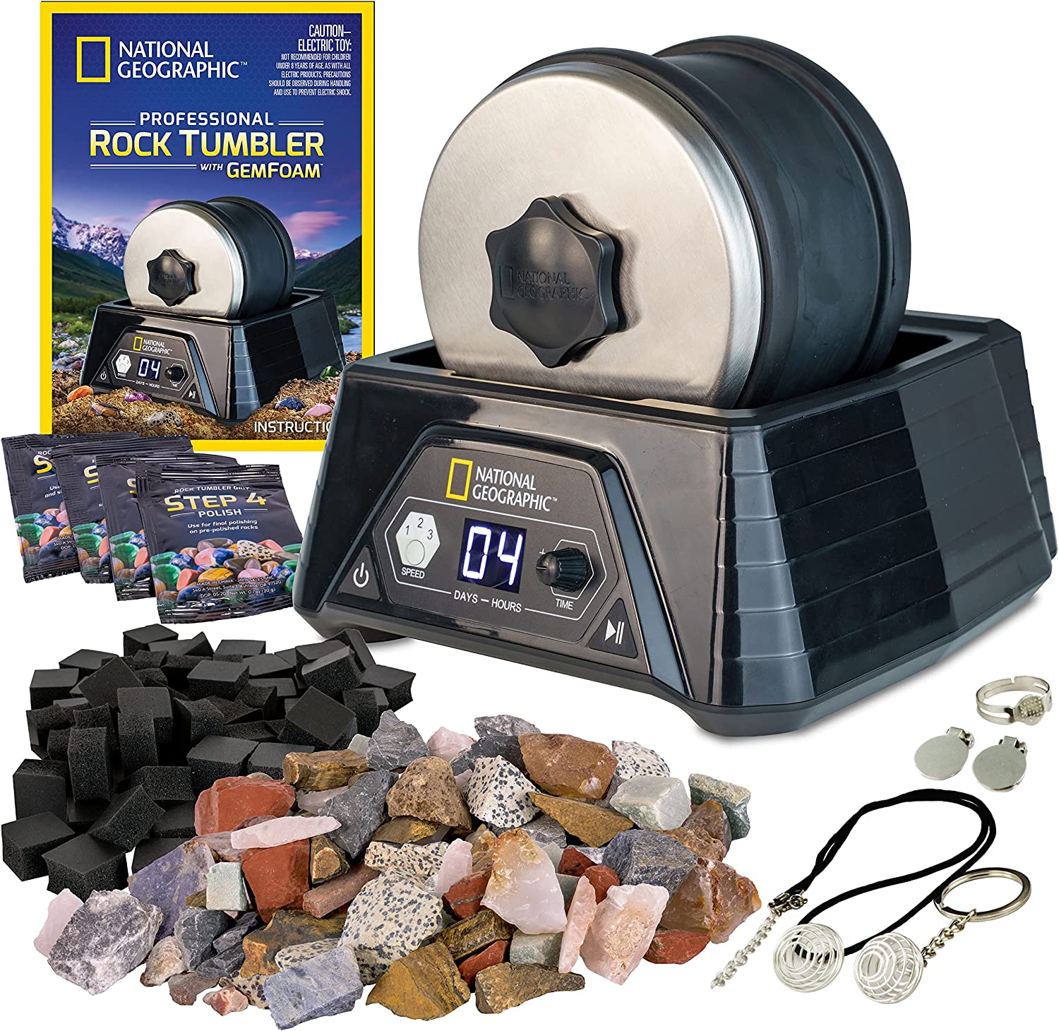 National Geographic Professional Rock Tumbler Kit- Rock Polisher for Kids & Adults, Complete Rock Tumbler Kit with Durable Tumbler, Rocks, Grit