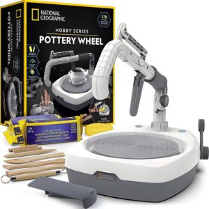 National Geographic Pottery Wheel Refill Kit - 2 lbs. Air Dry Clay, 30 Pottery Tools & Accessories, Gemstone Chips, Sculpting