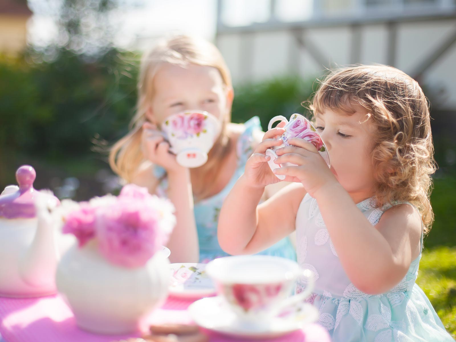 Girls playing tea party