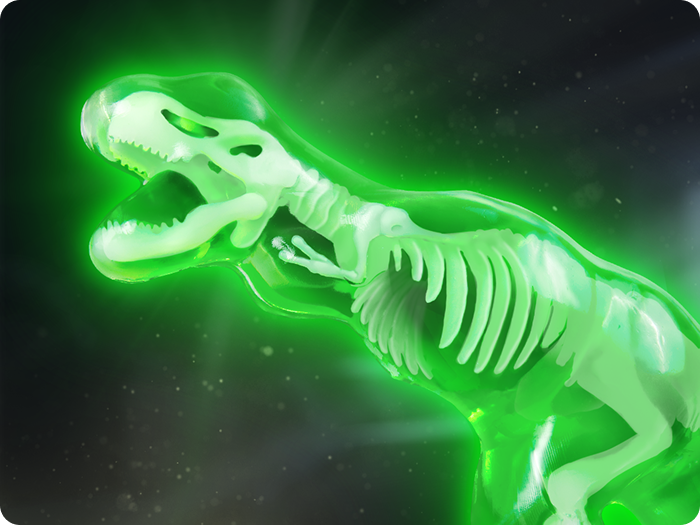 T Rex gel model glowing in the dark